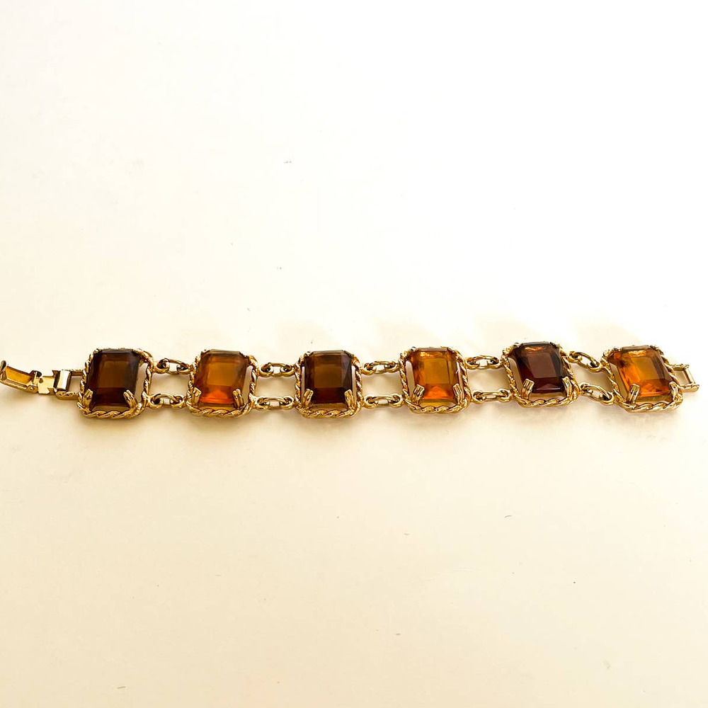 SARAH COVENTRY Amber Bracelet Gold Rope Link Square Vintage Dainty 50's 60's